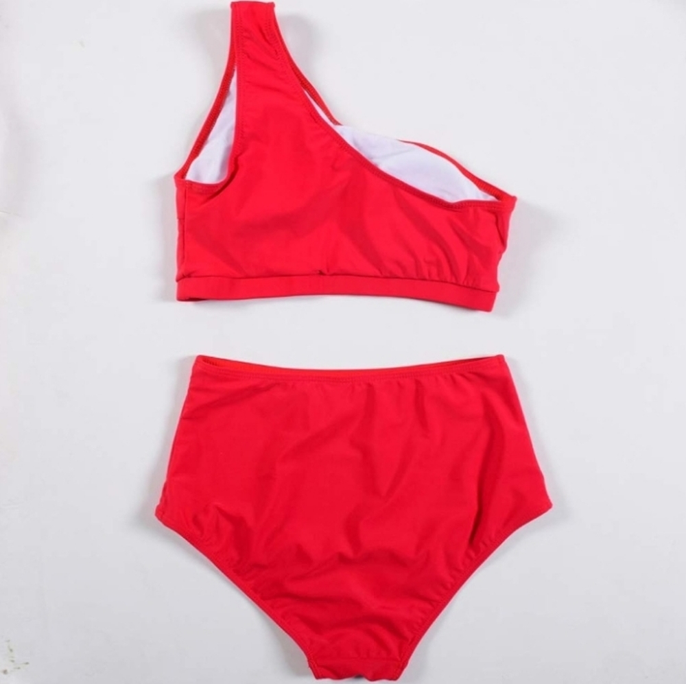 One Shoulder Swimsuit High Waisted Bikini Set Size S - Picture 3 of 5